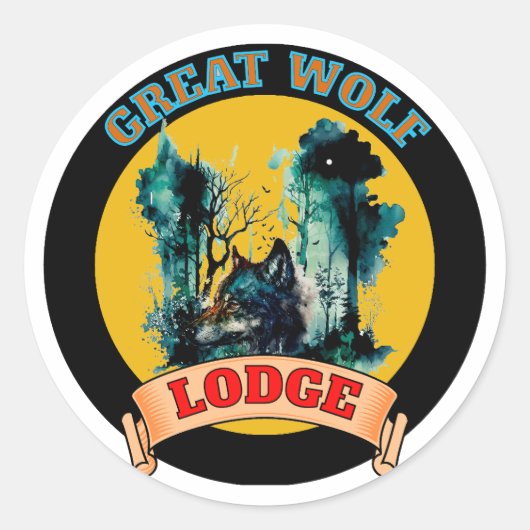 GROTE WOLF-LODGE RONDE STICKER (Voorkant)