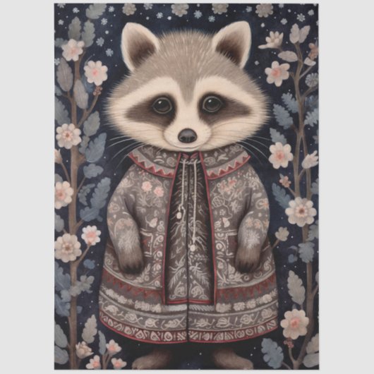 Grote Woodland Forest Wasbeer Bloemen Decoupage Tissuepapier (Voorkant)