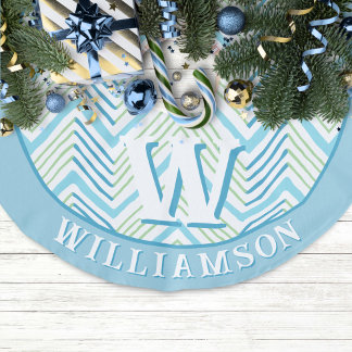 Grote Zag Chevron in Groen + Aqua Persoonlijk Imitatie Linnen Kerstboom Kleed