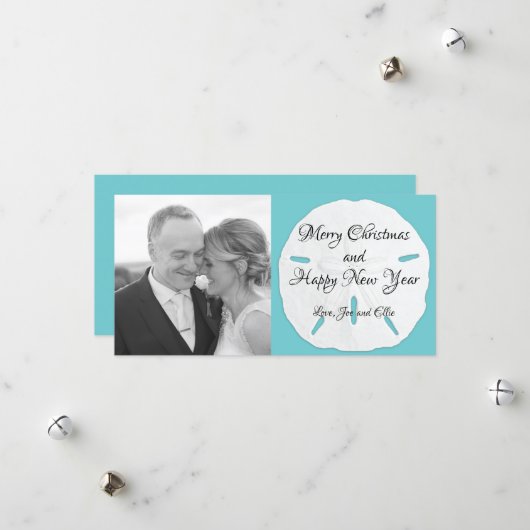 Grote Zanddollars Lange Foto Kerstkaart (Voorkant / Achterkant in situ)