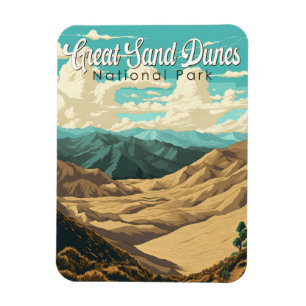 Grote Zandduinen Nationaal Park Illustratie Retro Magneet