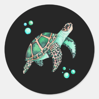 Grote Zee schildpad Waterverf Tekening art. 408 Ronde Sticker