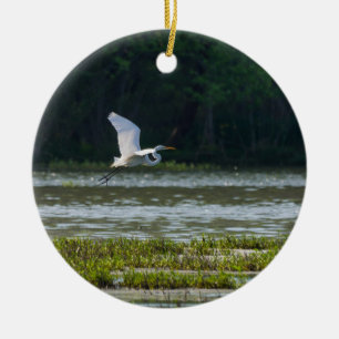 Grote Zilverreiger in vlucht Keramisch Ornament