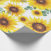 Grote zonnebloemen op witte achtergrond cadeaupapier (Hoek)