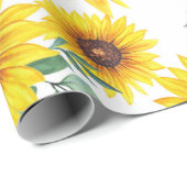 Grote zonnebloemen op witte achtergrond cadeaupapier (Rol Hoek)
