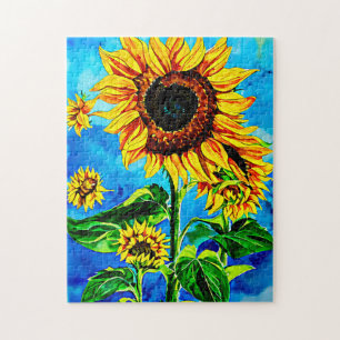 Grote zonnebloemen Waterverf natuur schilderij Legpuzzel