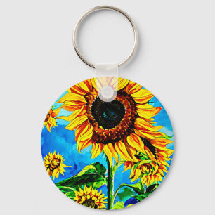 Grote zonnebloemen Waterverf natuur schilderij Sleutelhanger