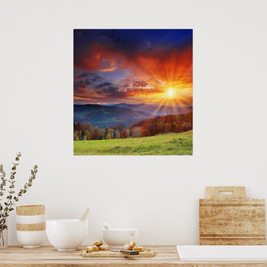 Grote zonsopgang in het berglandschap poster (Keuken)