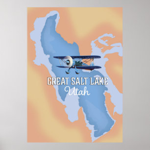 Grote zout Lake Utah kaart Reisposter. Poster
