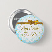 Grote zuster om Baby shower Blue & Gold Button te (Voorkant /achterkant)