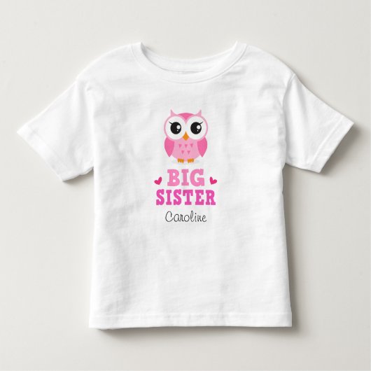 Grote zuster t-shirt, schattige roze uil en aangep kinder shirts (Voorkant)