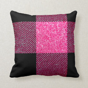 Grote Zwarte en Nep Heet Roze Glitter Buffalo Plai Kussen