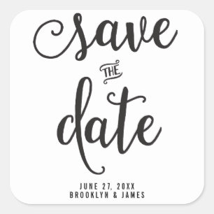 Grote zwarte en witte Save The Date-stickers Vierkante Sticker