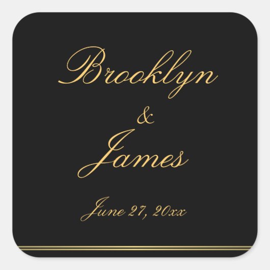 Grote Zwarte Gouden Elegante Trouwstickers Vierkante Sticker (Voorkant)