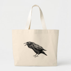 Grote zwarte Raven of Crow Halloween Gothic Spooky Grote Tote Bag