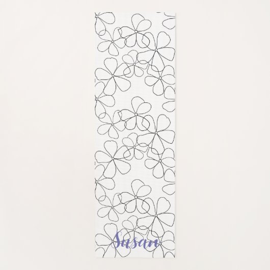 Grote zwarte witte handdragende bloemen yogamat (Voorkant)