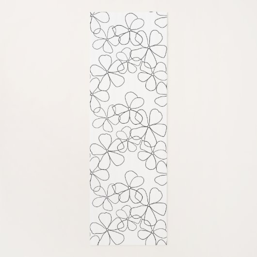 Grote zwarte witte handdragende bloemen yogamat (Achterkant)