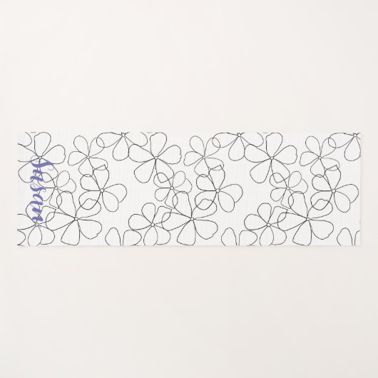 Grote zwarte witte handdragende bloemen yogamat (Voorkant (horizontaal))
