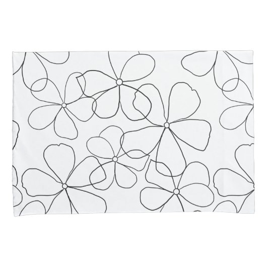 Grote zwarte witte handdrager Kussensloop bloemen (Voorkant-Rechts)