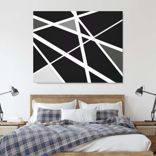 Grote zwarte witte moderne geometrische abstracte canvas afdruk (Insitu (Slaapkamer))