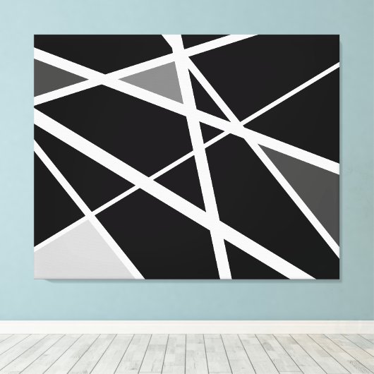 Grote zwarte witte moderne geometrische abstracte canvas afdruk (Insitu (Houten vloer))