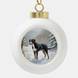 Grote Zwitserse Berg Laat het Sneeuwen Kerstmis Keramische Bal Ornament