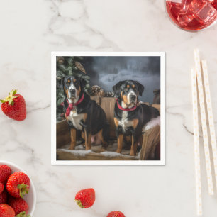 Grote Zwitserse Berg Sneeuw Slede Kerstmis Servet