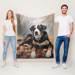 Grote Zwitserse Berghond in herfstbladeren vallen Fleece Deken