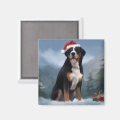 Grote Zwitserse Berghond in Sneeuw Kerstmis Magneet (Voorkant / Achterkant)