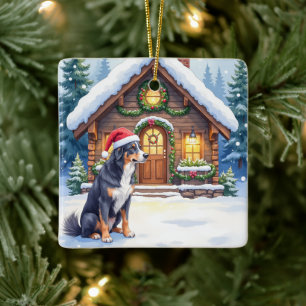 Grote Zwitserse Berghond Sneeuwcabine Kerstmanhoed Keramisch Ornament