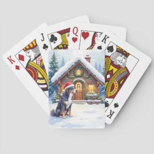 Grote Zwitserse Berghond Sneeuwcabine Kerstmanhoed Pokerkaarten