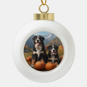 Grote Zwitserse Bergpup Herbstvreugde Pompoen Keramische Bal Ornament