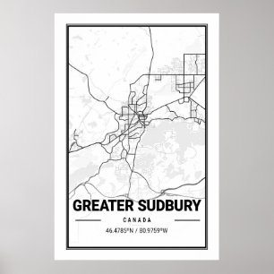 Grotere kaart van de stad Sudbury Ontario Canada Poster
