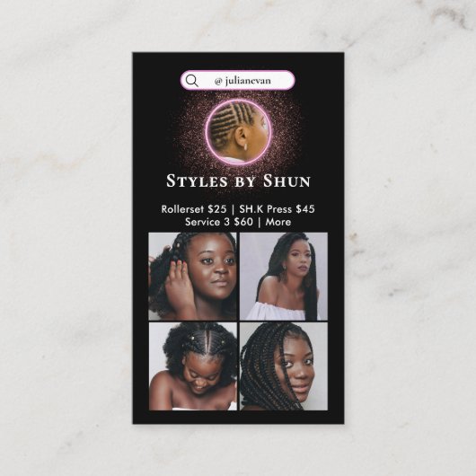 Grotere tekst vlecht Visitekaartje (Voorkant)