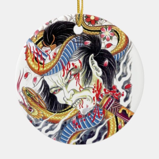 Grotesk- en slangenontwerp Tattoo Keramisch Ornament (Voorkant)