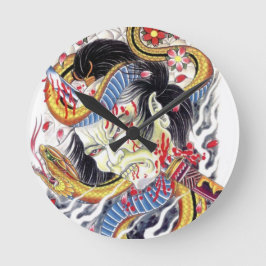 Grotesk- en slangenontwerp Tattoo Ronde Klok