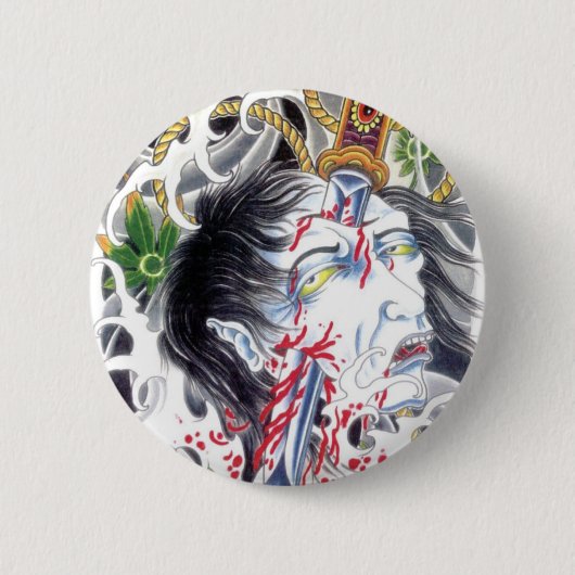 Grotesque Head en Sword Ronde Button 5,7 Cm (Voorkant)