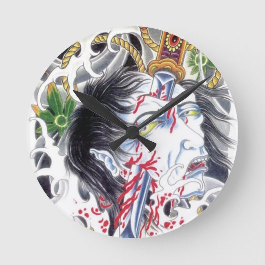 Grotesque Head en Sword Ronde Klok (Voorkant)