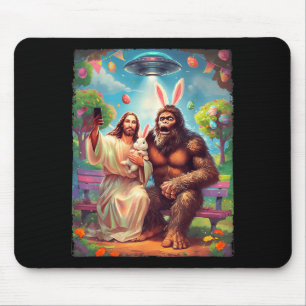 Grotevoet konijn grappig paasjesus sasquatch selfi muismat