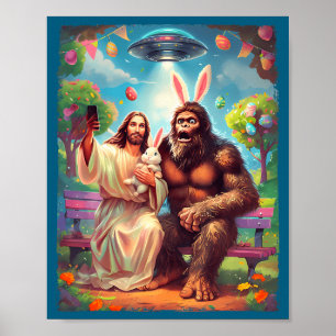 Grotevoet konijn grappig paasjesus sasquatch selfi poster