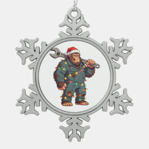 Grotevoet Sasquatch monteur kerstmis Blauw shirt Tin Sneeuwvlok Ornament