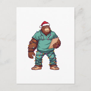 Grotevoet Sasquatch Verpleegster Kerst Gezondheids Feestdagenkaart