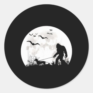 Grotevoet Wandelende Dachshund Hond Maan Sasquatch Ronde Sticker