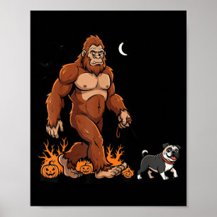 Grotevoet wandelende Pug Halloween hond Sasquatch Poster