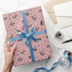 Grottenkatten op donkere theeroos roze cadeaupapier