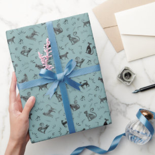 Grottenkunstkatten op lichtgrijs cyaan cadeaupapier