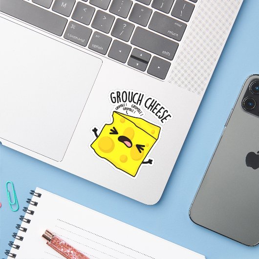 Grou-cheese Funny Cheese Pun Sticker (Laptop met iPhone)