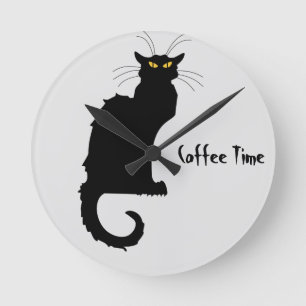 Grouchy cat coffee time wall clock ronde klok