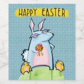 Grouchy Rabbit Bleu de Pâques Vin Étiquette boutei (Étiquettes simples)