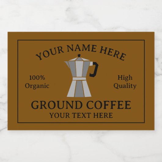 Ground coffee food label template with moka pot voedselcontainer etiket (Enkel label)